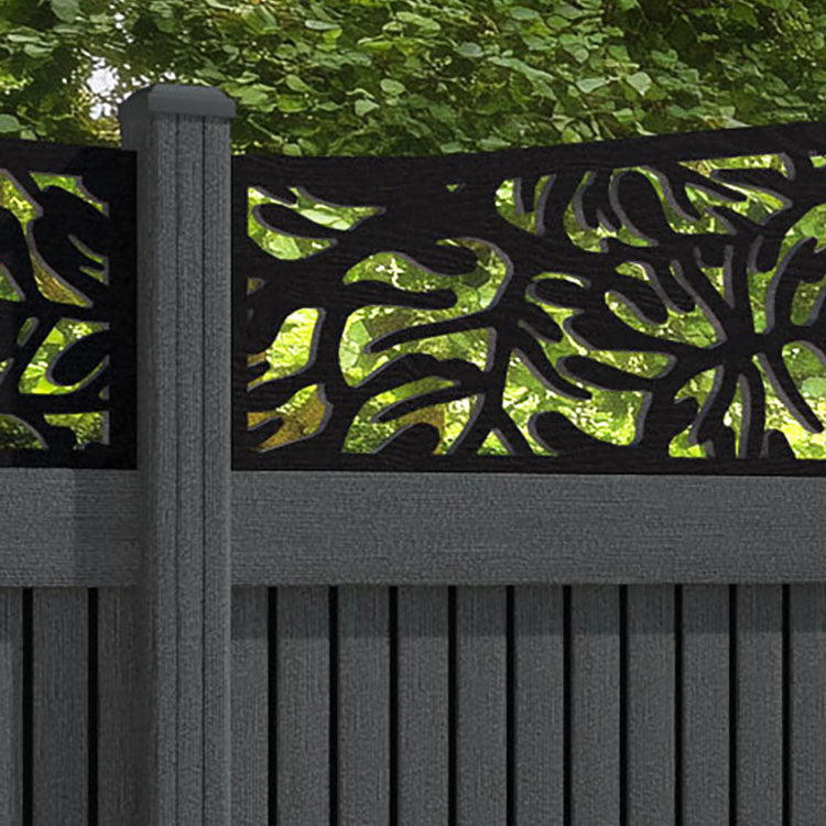 Virtis Botanic Curved Top Fence Panel - Dark Grey - with our composite posts