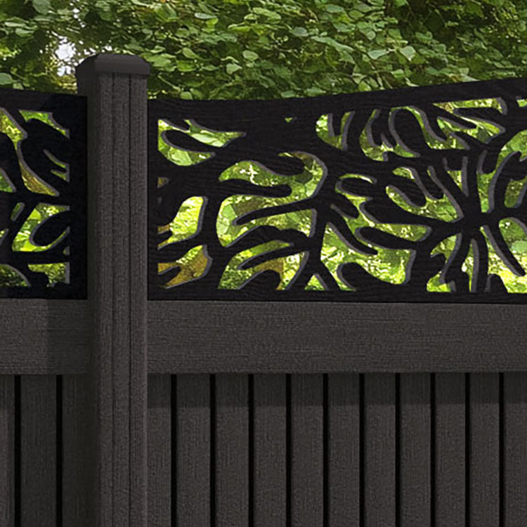 Virtis Botanic Curved Top Fence Panel - Dark Oak - with our composite posts