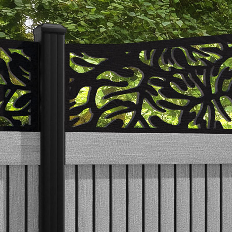 Virtis Botanic Curved Top Fence Panel - Light Grey - with our aluminium posts