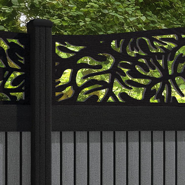 Virtis Botanic Curved Top Fence Panel - Mid Grey - with our aluminium posts