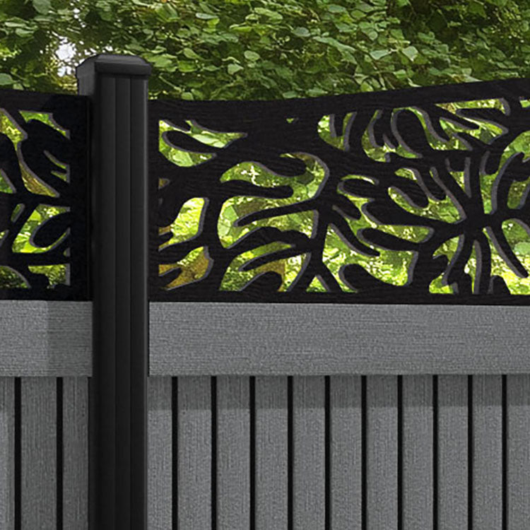 Virtis Botanic Curved Top Fence Panel - Mid Grey - with our aluminium posts