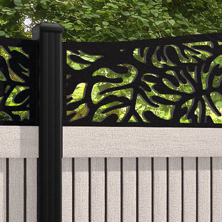 Virtis Botanic Curved Top Fence Panel - Mid Stone - with our aluminium posts