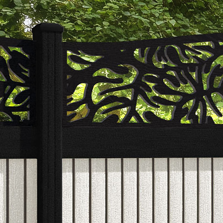 Virtis Botanic Curved Top Fence Panel - Light Stone - with our aluminium posts