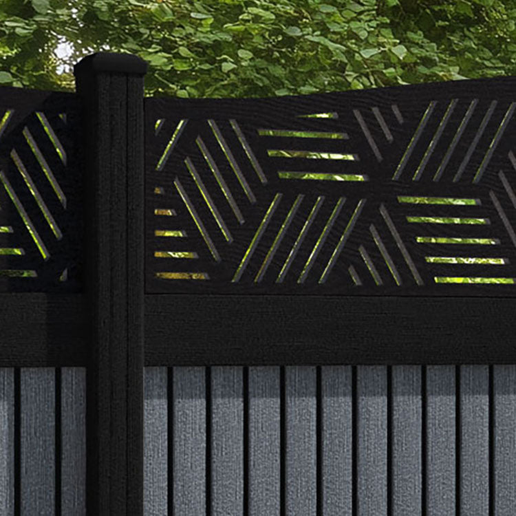 Virtis Cubed Curved Top Fence Panel - Anthracite - with our composite posts