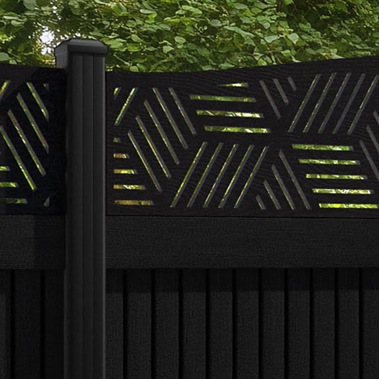 Virtis Cubed Curved Top Fence Panel - Black - with our aluminium posts
