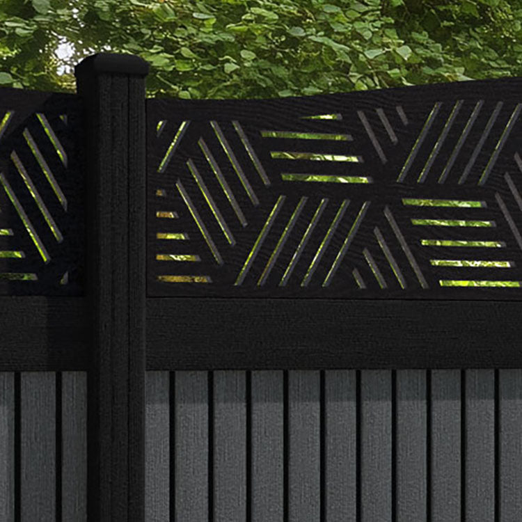 Virtis Cubed Curved Top Fence Panel - Dark Grey - with our composite posts