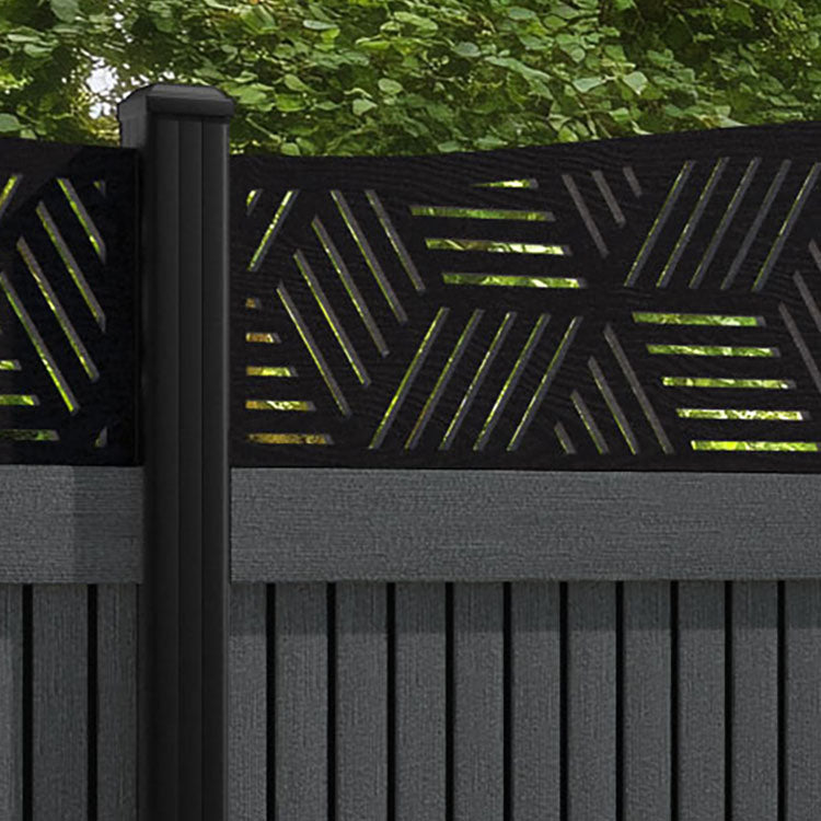 Virtis Cubed Curved Top Fence Panel - Dark Grey - with our aluminium posts