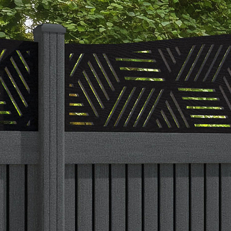 Virtis Cubed Curved Top Fence Panel - Dark Grey - with our composite posts