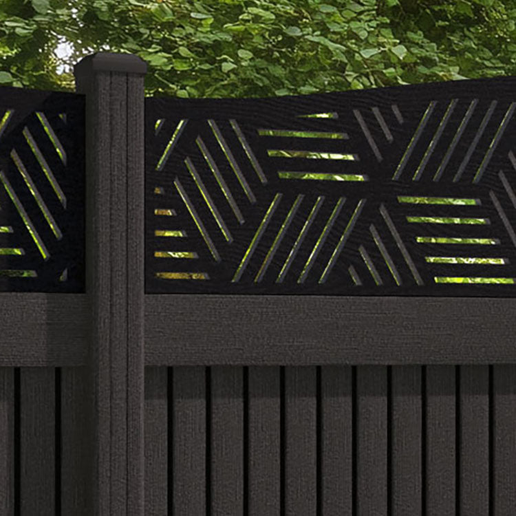 Virtis Cubed Curved Top Fence Panel - Dark Oak - with our composite posts