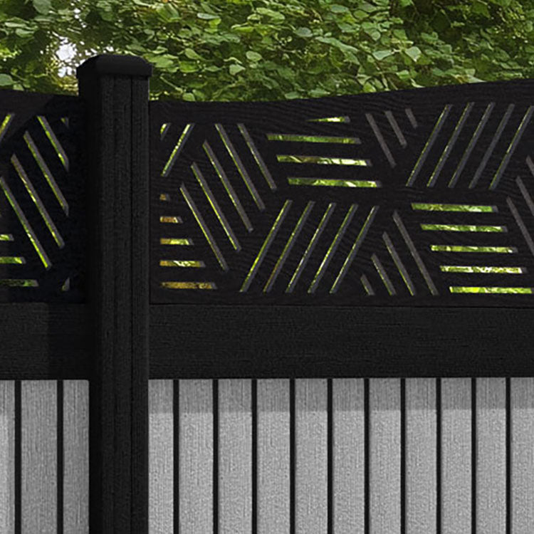 Virtis Cubed Curved Top Fence Panel - Light Grey - with our aluminium posts