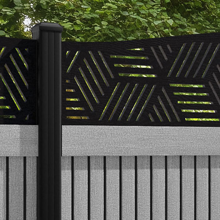 Virtis Cubed Curved Top Fence Panel - Light Grey - with our aluminium posts