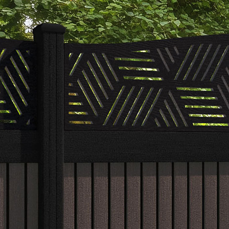 Virtis Cubed Curved Top Fence Panel - Mid Brown - with our aluminium posts
