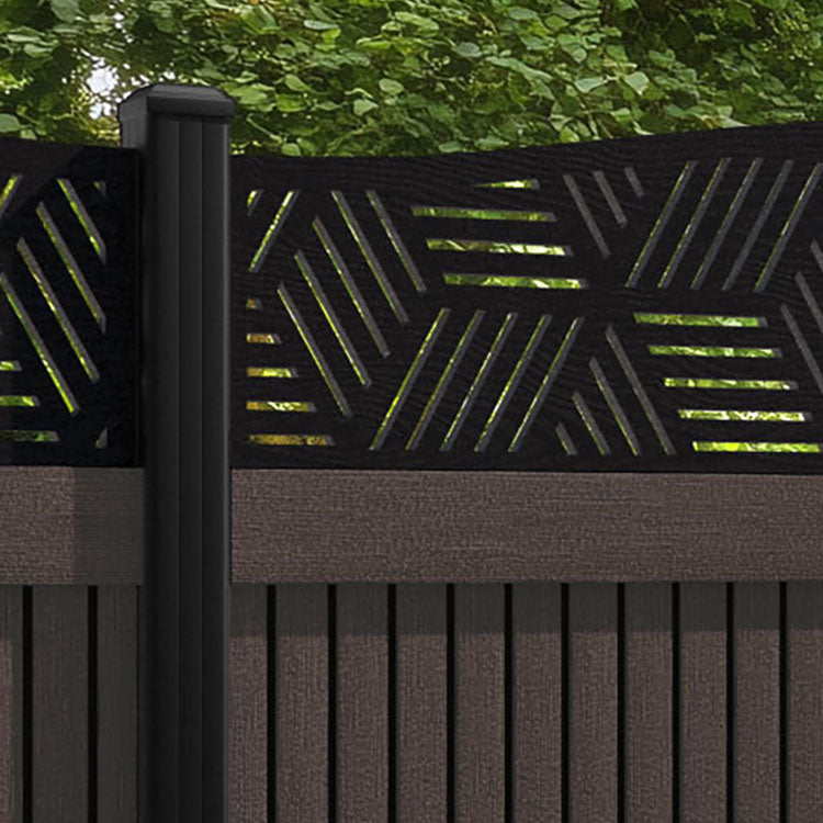 Virtis Cubed Curved Top Fence Panel - Mid Brown - with our aluminium posts