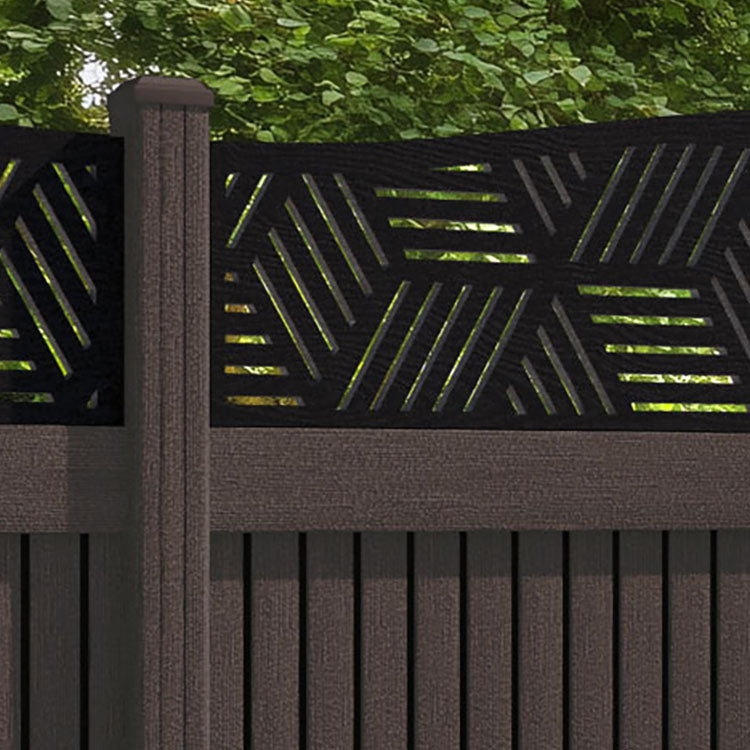 Virtis Cubed Curved Top Fence Panel - Mid Brown - with our composite posts