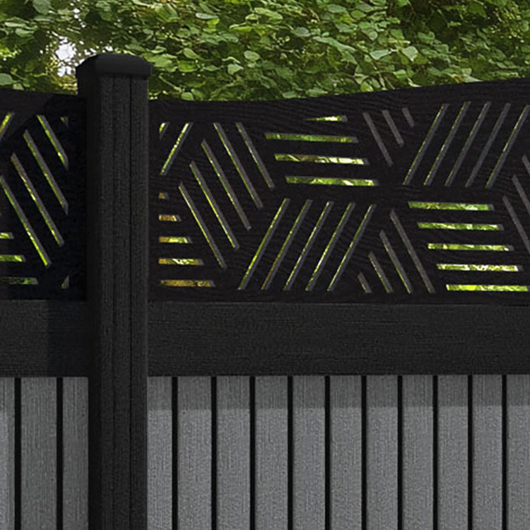 Virtis Cubed Curved Top Fence Panel - Mid Grey - with our aluminium posts