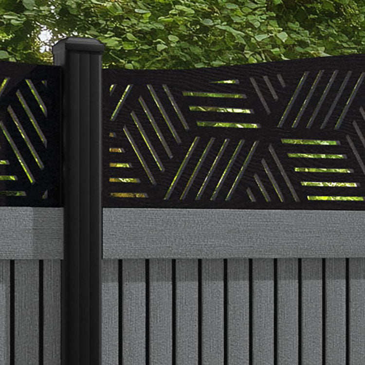 Virtis Cubed Curved Top Fence Panel - Mid Grey - with our aluminium posts