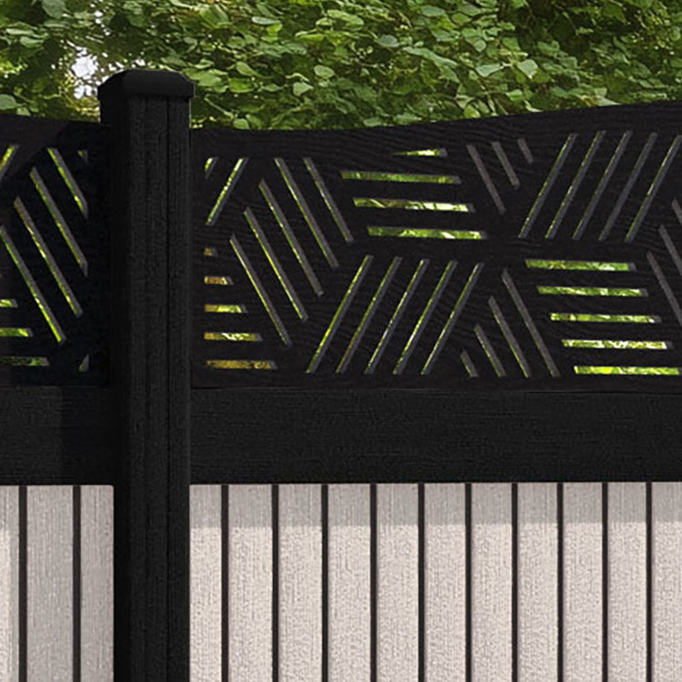 Virtis Cubed Curved Top Fence Panel - Mid Stone - with our composite posts