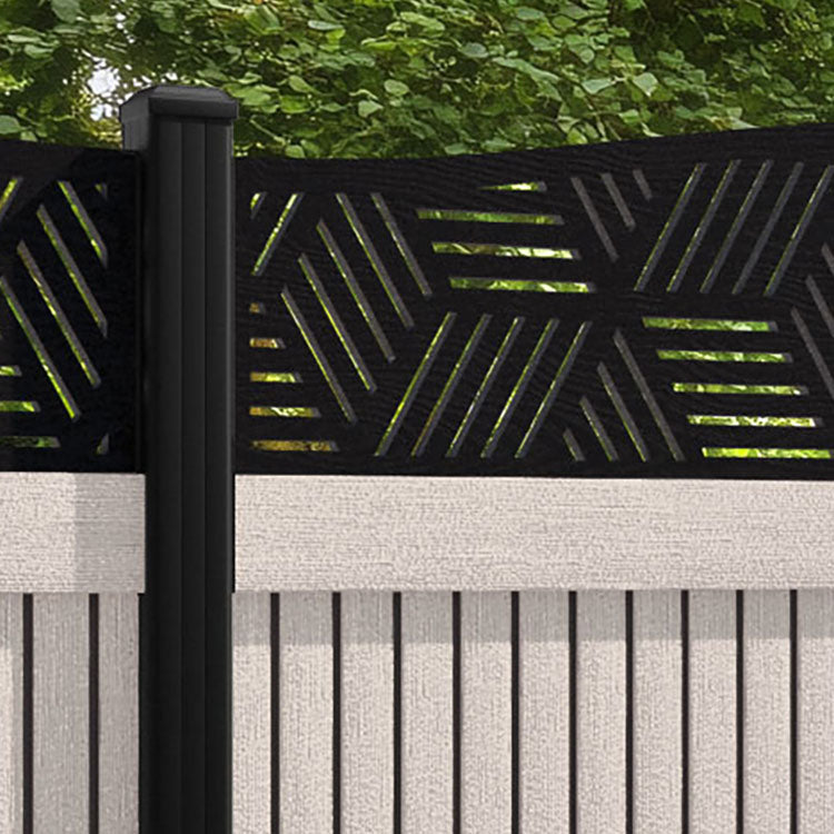 Virtis Cubed Curved Top Fence Panel - Mid Stone - with our aluminium posts