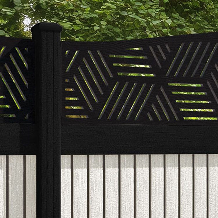 Virtis Cubed Curved Top Fence Panel - Light Stone - with our composite posts