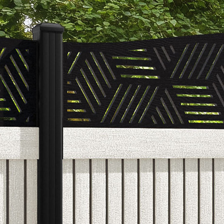 Virtis Cubed Curved Top Fence Panel - Light Stone - with our aluminium posts