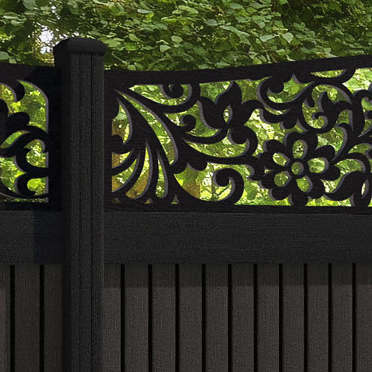 Virtis Eden Curved Top Fence Panel - Dark Oak - with our composite posts