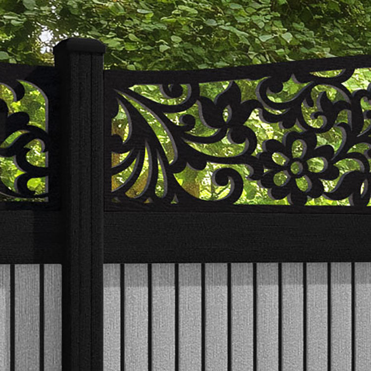 Virtis Eden Curved Top Fence Panel - Light Grey - with our composite posts