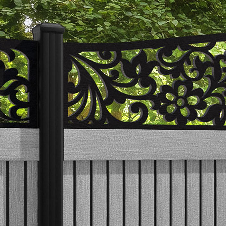 Virtis Eden Curved Top Fence Panel - Light Grey - with our aluminium posts