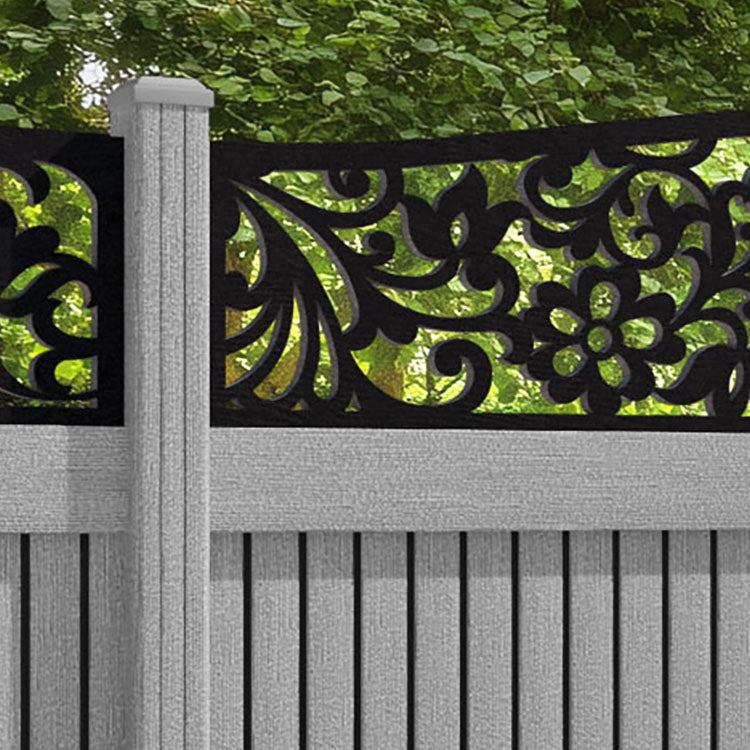 Virtis Eden Curved Top Fence Panel - Light Grey - with our composite posts