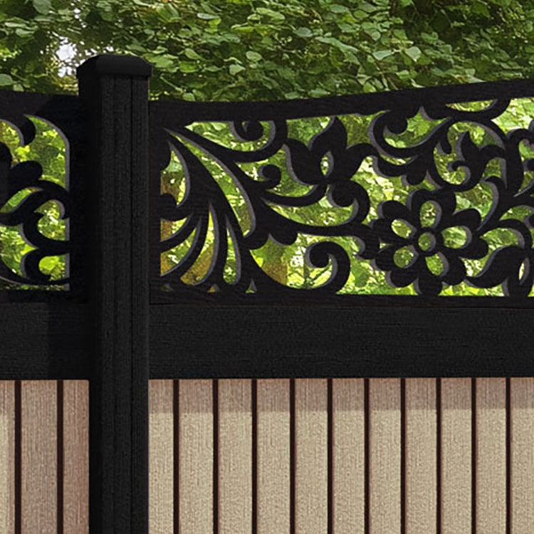 Virtis Eden Curved Top Fence Panel - Light Oak - with our composite posts