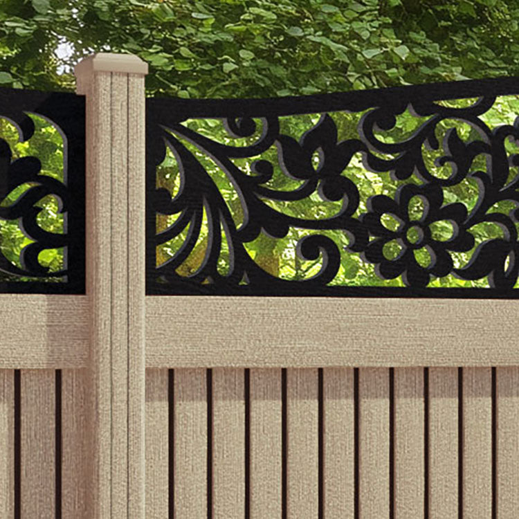 Virtis Eden Curved Top Fence Panel - Light Oak - with our composite posts
