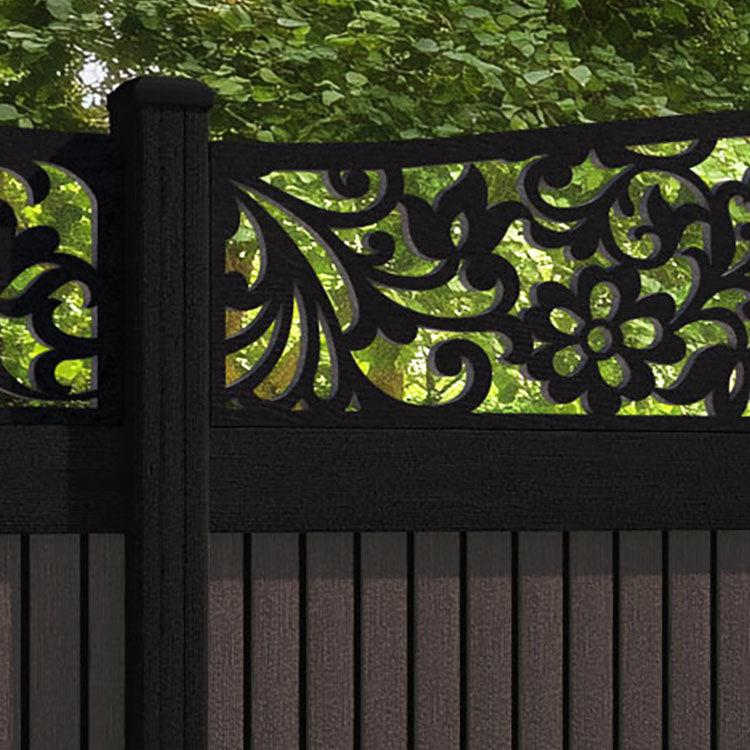 Virtis Eden Curved Top Fence Panel - Mid Brown - with our composite posts