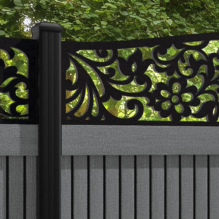 Virtis Eden Curved Top Fence Panel - Mid Grey - with our aluminium posts