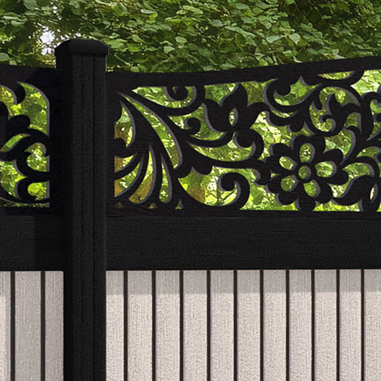 Virtis Eden Curved Top Fence Panel - Mid Stone - with our aluminium posts