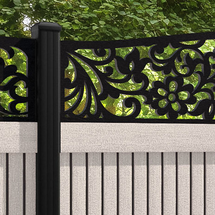 Virtis Eden Curved Top Fence Panel - Mid Stone - with our aluminium posts