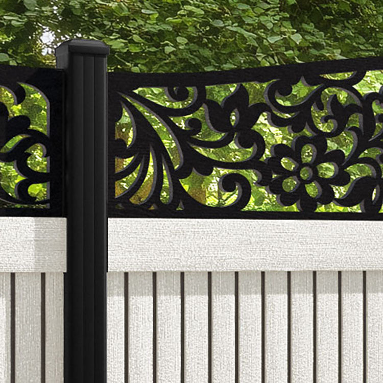 Virtis Eden Curved Top Fence Panel - Light Stone - with our aluminium posts