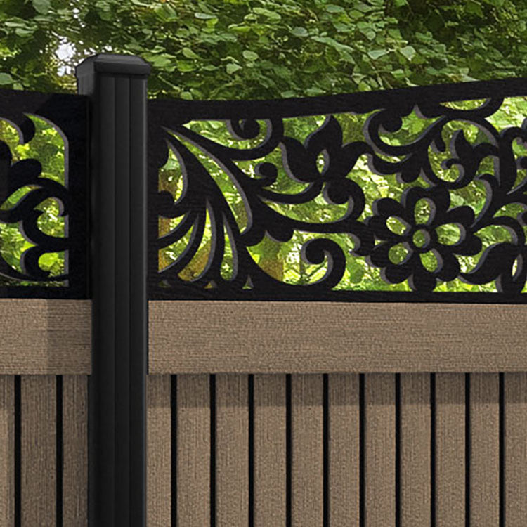 Virtis Eden Curved Top Fence Panel - Teak - with our aluminium posts