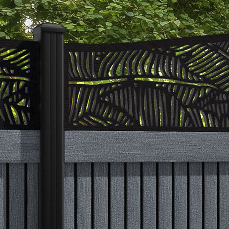Virtis Feather Curved Top Fence Panel - Anthracite - with our aluminium posts