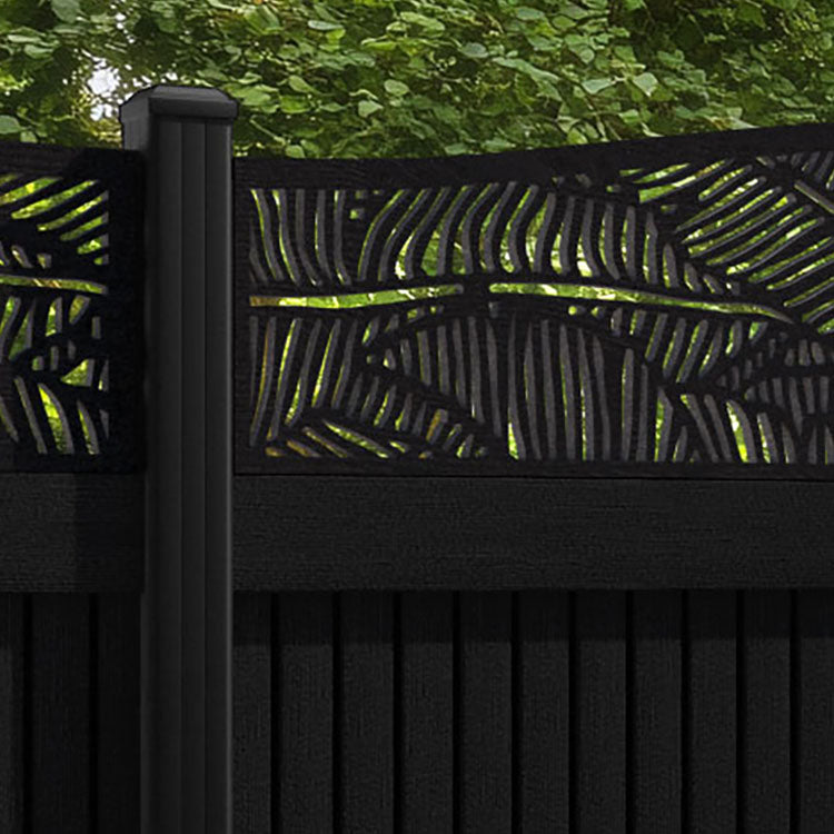 Virtis Feather Curved Top Fence Panel - Black - with our aluminium posts