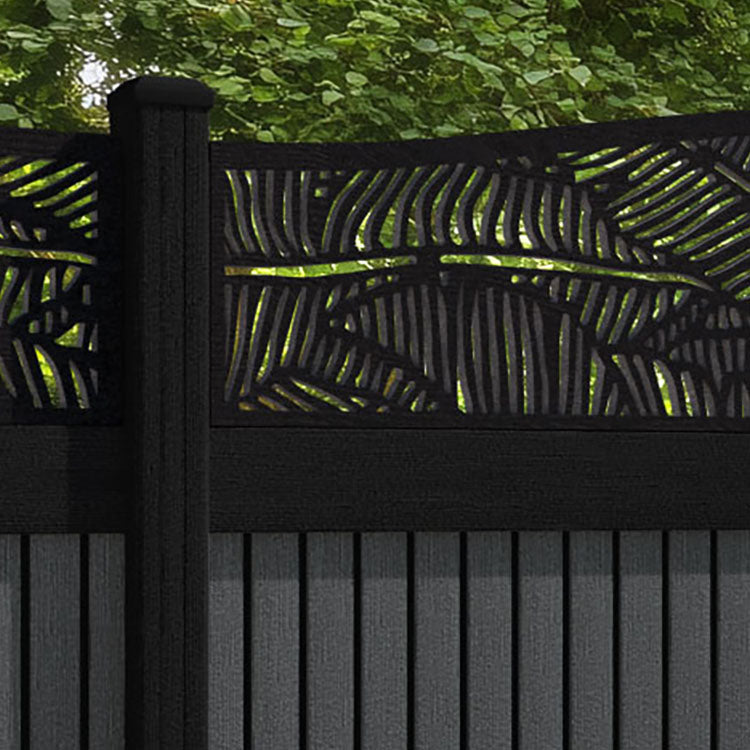 Virtis Feather Curved Top Fence Panel - Dark Grey - with our aluminium posts