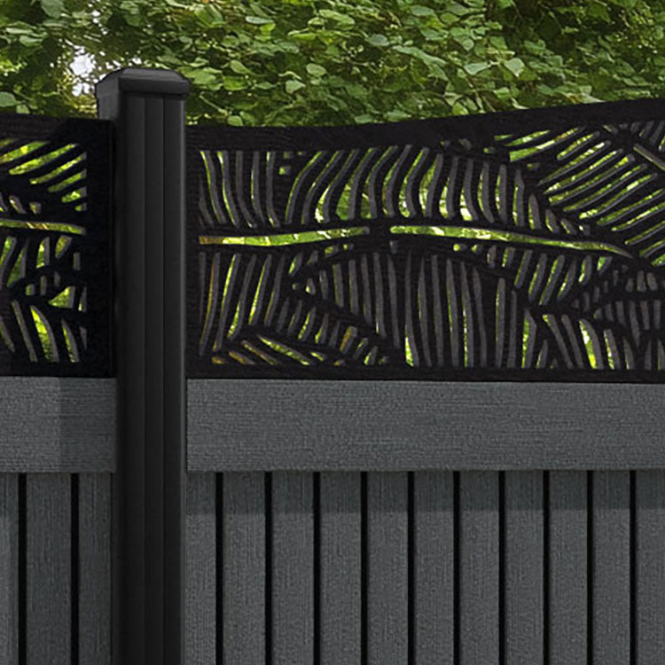 Virtis Feather Curved Top Fence Panel - Dark Grey - with our aluminium posts