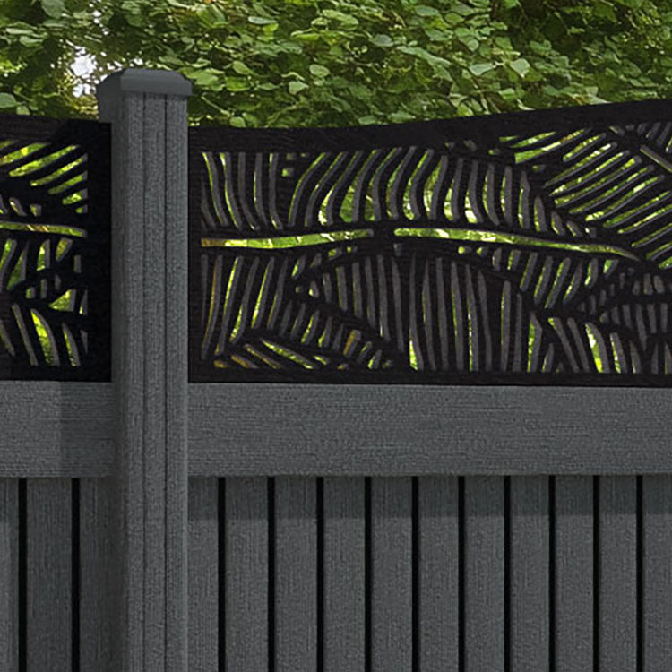 Virtis Feather Curved Top Fence Panel - Dark Grey - with our composite posts