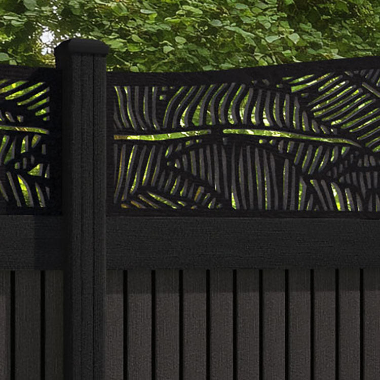 Virtis Feather Curved Top Fence Panel - Dark Oak - with our composite posts
