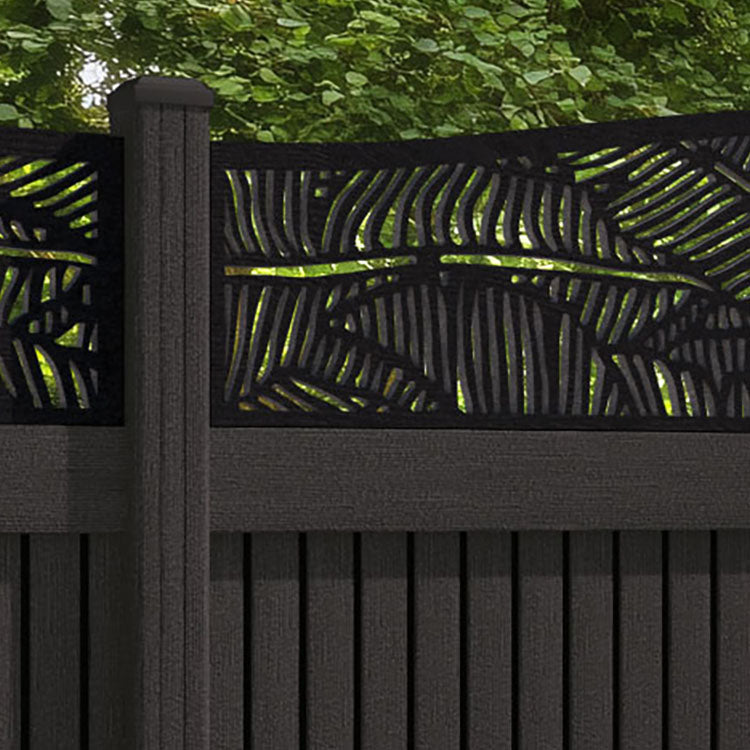 Virtis Feather Curved Top Fence Panel - Dark Oak - with our composite posts