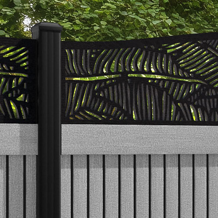 Virtis Feather Curved Top Fence Panel - Light Grey - with our aluminium posts