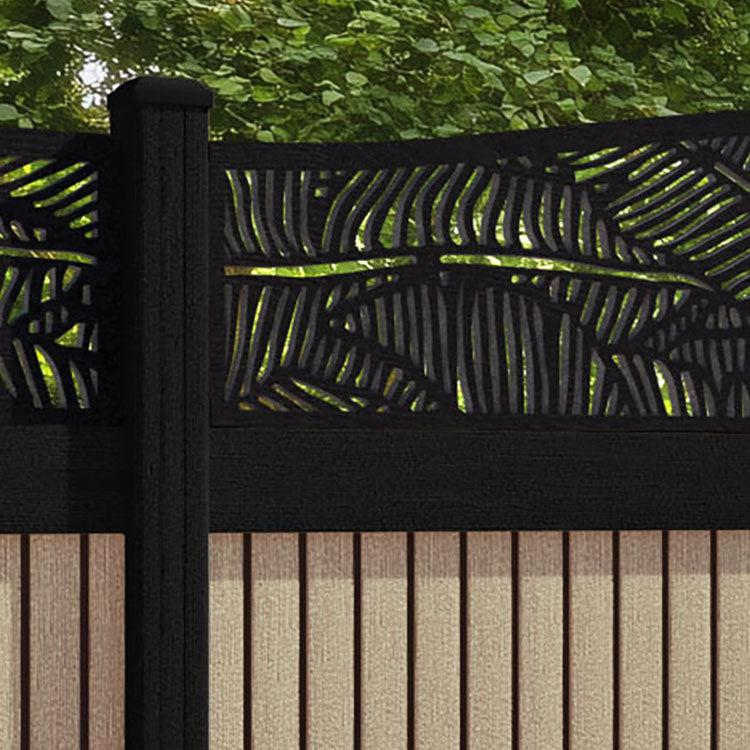 Virtis Feather Curved Top Fence Panel - Light Oak - with our composite posts