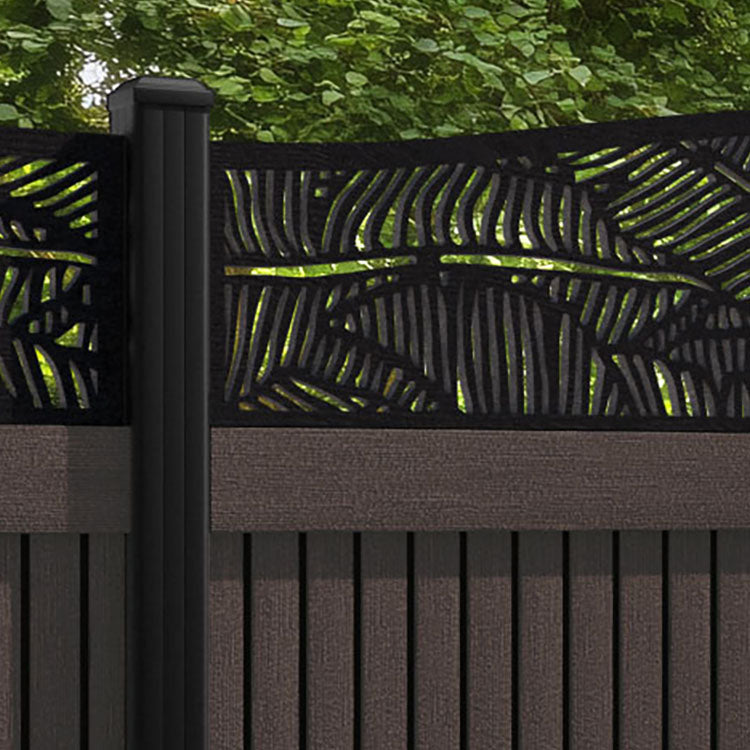 Virtis Feather Curved Top Fence Panel - Mid Brown - with our aluminium posts