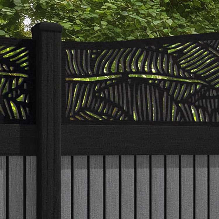 Virtis Feather Curved Top Fence Panel - Mid Grey - with our aluminium posts