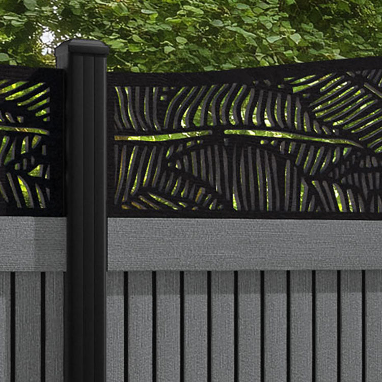 Virtis Feather Curved Top Fence Panel - Mid Grey - with our aluminium posts