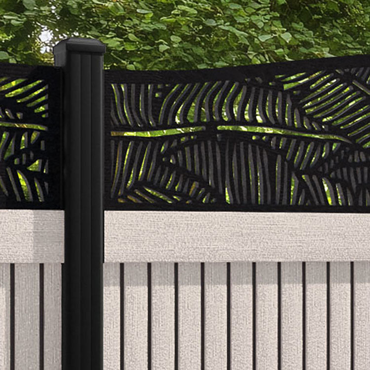 Virtis Feather Curved Top Fence Panel - Mid Stone - with our aluminium posts