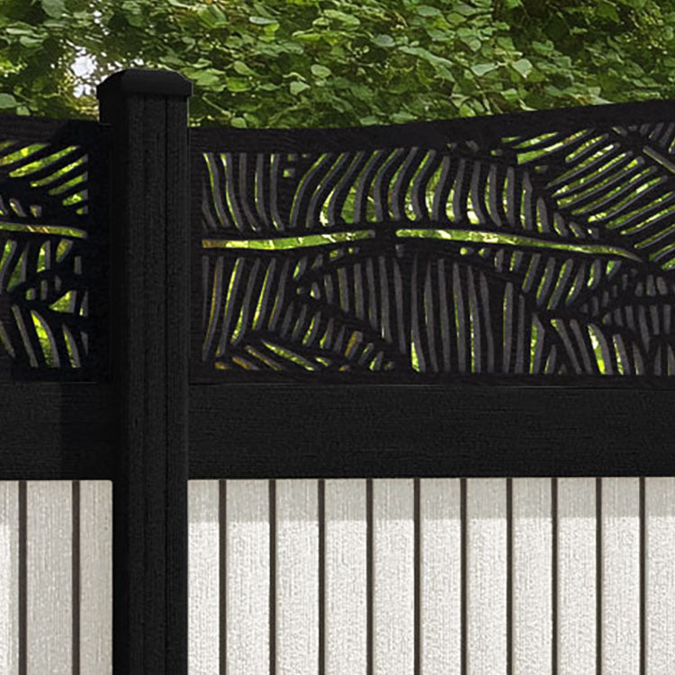 Virtis Feather Curved Top Fence Panel - Light Stone - with our aluminium posts